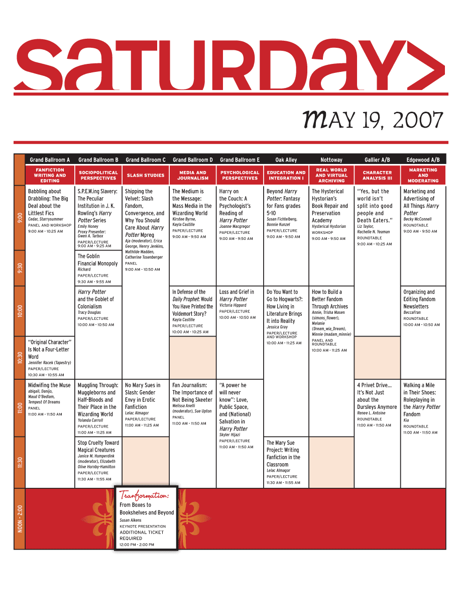Saturday Schedule Grid 1