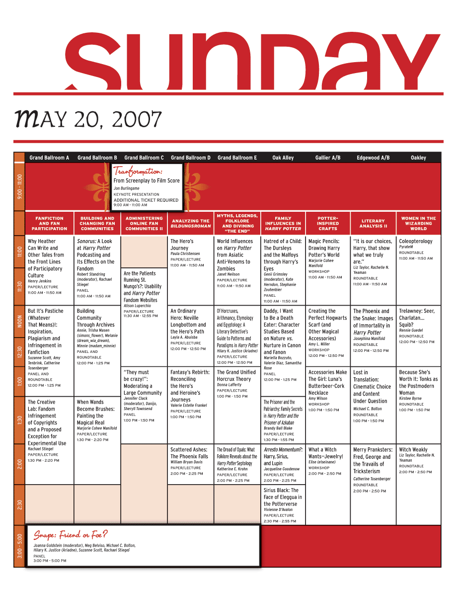 Sunday Schedule Grid